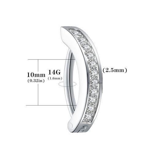 VOJO 14G G23 Titanium Clicker Belly Button Ring,10/12mm Reverse Curved Hoop Navel Barbell Piercing Jewelry (Silver Diamonds,14G 10mm) - Image 5