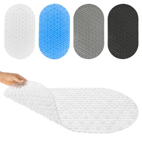 Vive Oval Bathtub Mat  Nonslip Shower Floor Pad  NonSlip and NonSkid for Bath Tub with Strong Rubber Suction Cup Grip  for Baby Elderly Kids Bathroom Gray