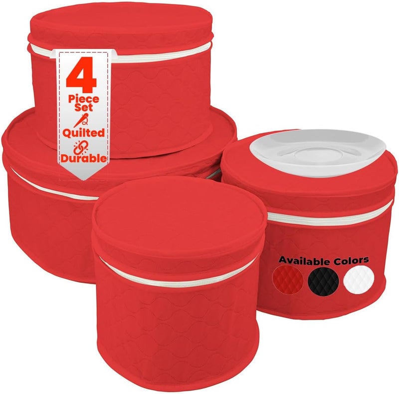 LAMINET 4 Piece Quilted Plate Storage Set - Holds Up to 48 Plates with Padded Inserts - RED - Image 1