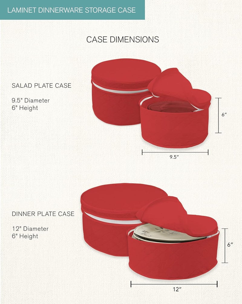 LAMINET 4 Piece Quilted Plate Storage Set - Holds Up to 48 Plates with Padded Inserts - RED - Image 5