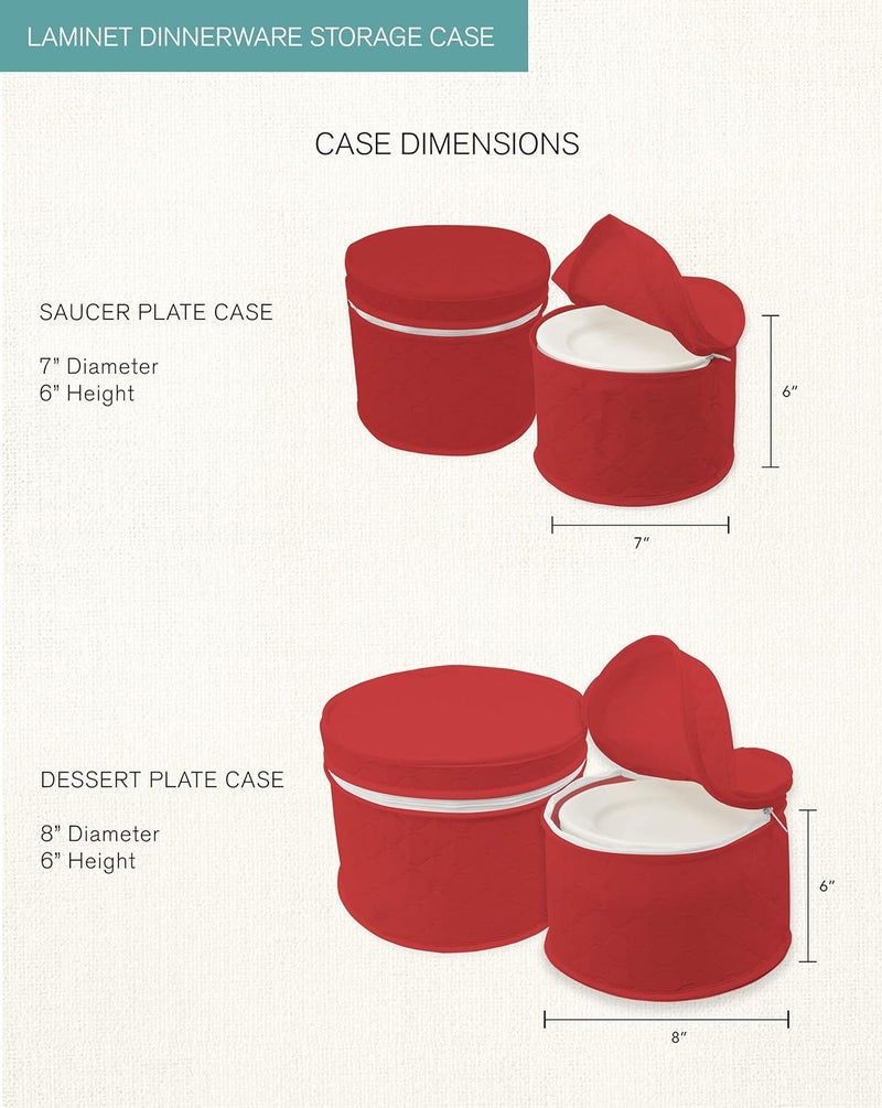 LAMINET 4 Piece Quilted Plate Storage Set - Holds Up to 48 Plates with Padded Inserts - RED - Image 4