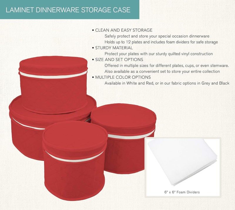 LAMINET 4 Piece Quilted Plate Storage Set - Holds Up to 48 Plates with Padded Inserts - RED - Image 3