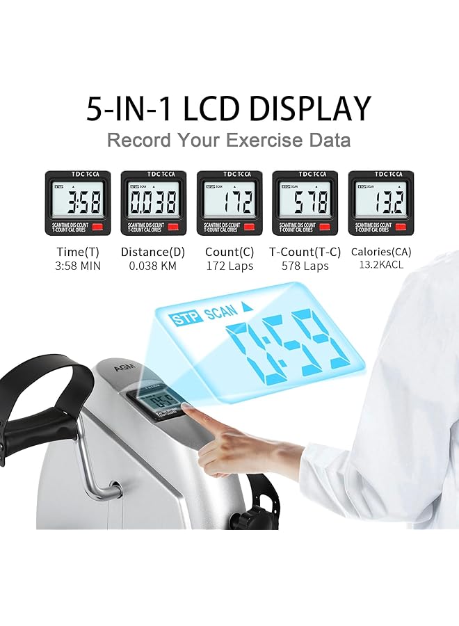 AGM Mini Exercise Bike Under Desk Bike Pedal Exerciser Foot Cycle Arm & Leg Pedal Exerciser With Lcd Screen Displays - Image 3