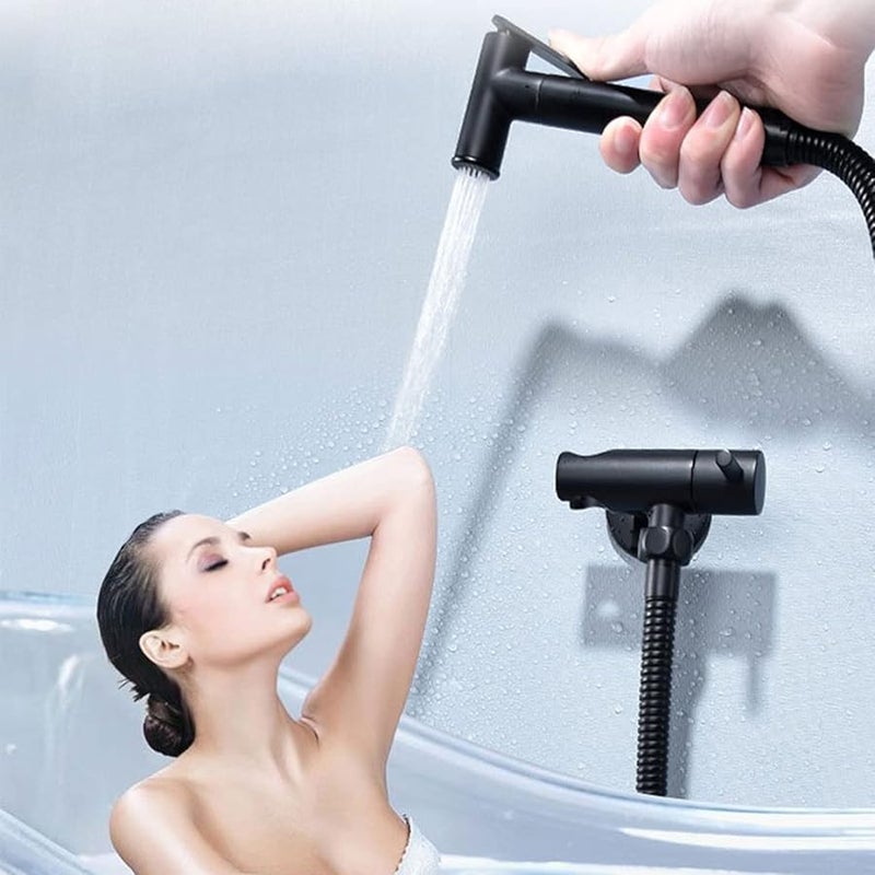 مرشة يدوية نحاسية مع خرطوم قابل للسحب بزنبرك وصمام زاوية سيراميكي نحاسي بالكامل حائط أسود مثبت - Image 4