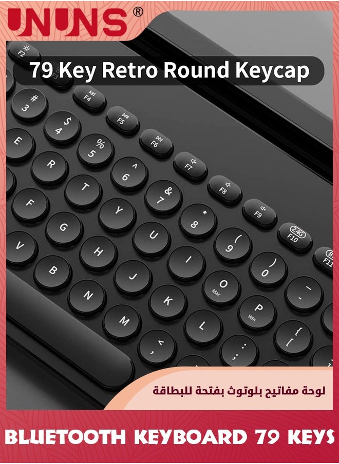 UNUNS - 79 Key Multi Device Bluetooth Keyboard With Cute Round Keycap,Integrated Stand,Thin Portable Wireless Keyboard Support 3 Device For MacBook iOS Android Windows,Black - Image 1