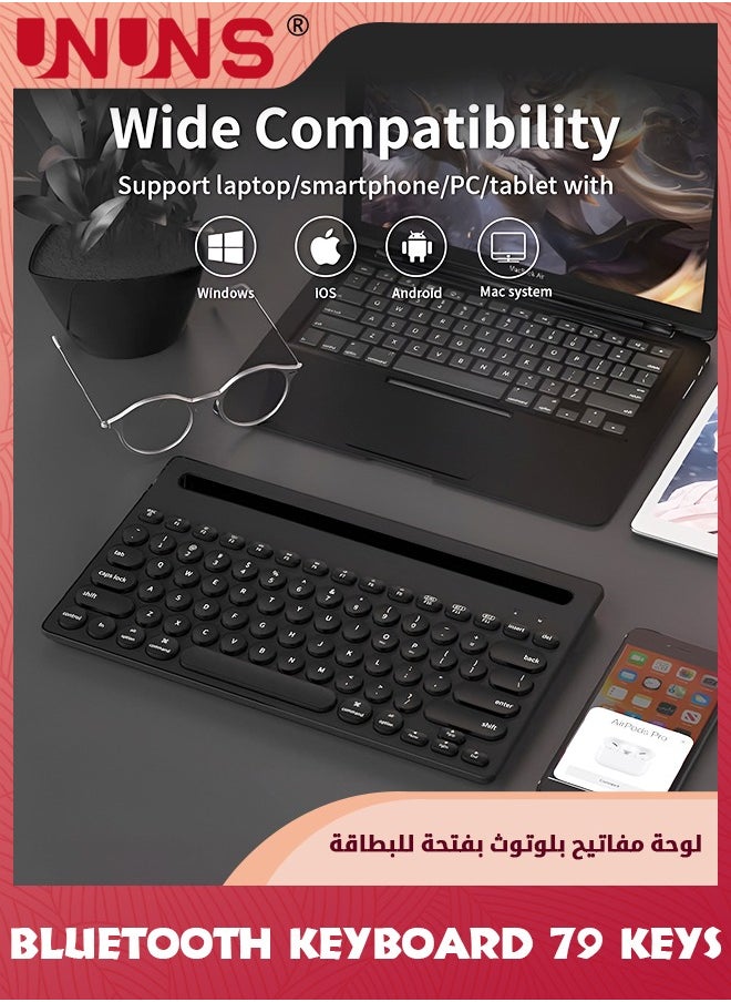 UNUNS - 79 Key Multi Device Bluetooth Keyboard With Cute Round Keycap,Integrated Stand,Thin Portable Wireless Keyboard Support 3 Device For MacBook iOS Android Windows,Black - Image 1