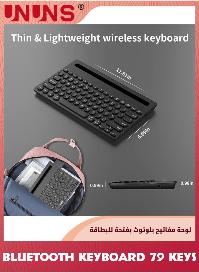UNUNS - 79 Key Multi Device Bluetooth Keyboard With Cute Round Keycap,Integrated Stand,Thin Portable Wireless Keyboard Support 3 Device For MacBook iOS Android Windows,Black - Image 1