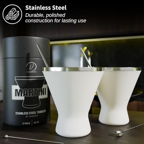 vaanshie Mother’s Day Gift for Mom – Set of 2 Cream, Stainless Steel Martini Glasses, Unbreakable Metal Cocktail Glass Set, Unique Gift for Women Wife, 10oz - Image 3