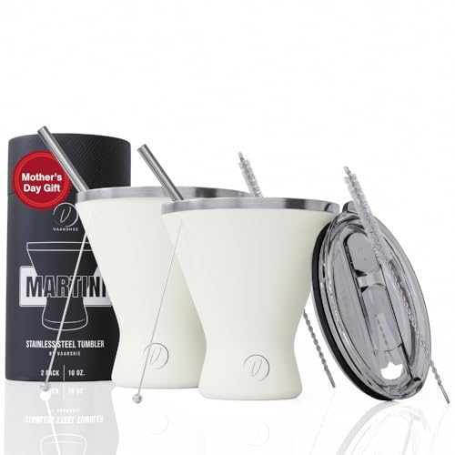 vaanshie Mother’s Day Gift for Mom – Set of 2 Cream, Stainless Steel Martini Glasses, Unbreakable Metal Cocktail Glass Set, Unique Gift for Women Wife, 10oz - Image 1