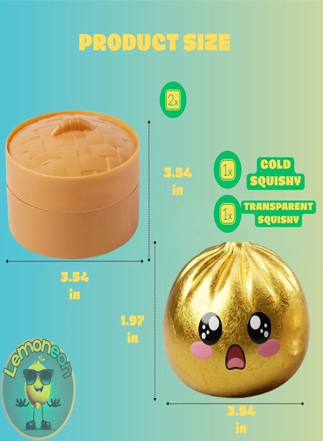 Lemoneon Glitter Dumpling Squishy Mystery Box 2 Pcs - 2026 Upgraded Dumplings Squishes for Adults Teens Squeeze Easter Basket Stuffers & Stocking Stuff Sad White and Gold - Image 2