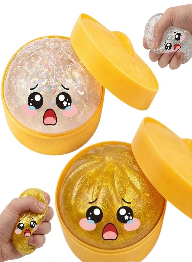 Lemoneon Glitter Dumpling Squishy Mystery Box 2 Pcs - 2026 Upgraded Dumplings Squishes for Adults Teens Squeeze Easter Basket Stuffers & Stocking Stuff Sad White and Gold - Image 1
