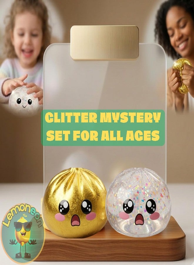 Lemoneon Glitter Dumpling Squishy Mystery Box 2 Pcs - 2026 Upgraded Dumplings Squishes for Adults Teens Squeeze Easter Basket Stuffers & Stocking Stuff Sad White and Gold - Image 4