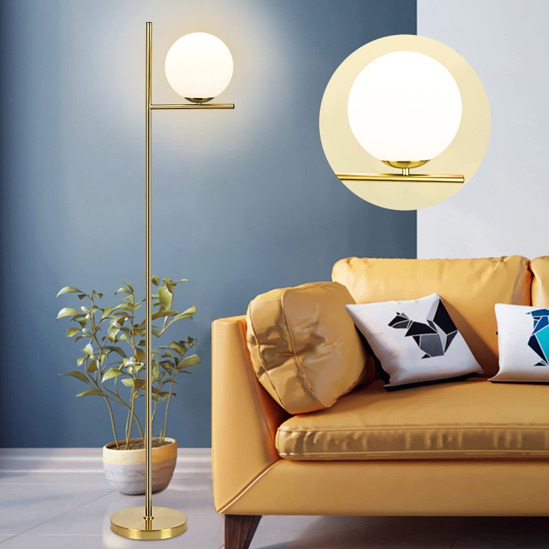 Depuley Depuley Gold LED Floor Lamp with Frosted Glass Globe, 3000K Warm White, Modern Tall Pole Standing Light with E27 Holder, Reading Floor Lamps for Living Room Bedroom Office (Bulb Included)  - Image 1