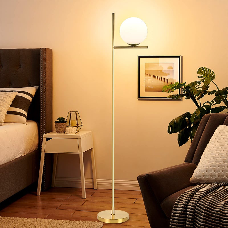 Depuley Depuley Gold LED Floor Lamp with Frosted Glass Globe, 3000K Warm White, Modern Tall Pole Standing Light with E27 Holder, Reading Floor Lamps for Living Room Bedroom Office (Bulb Included)  - Image 2