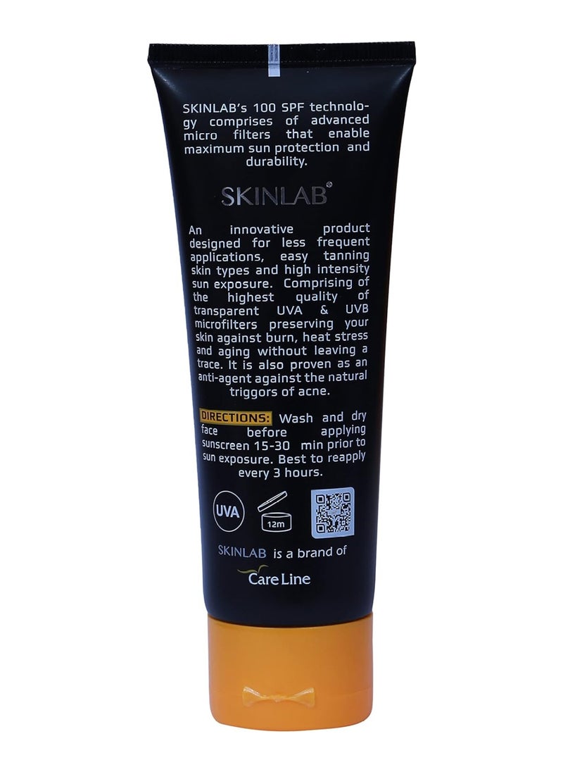 SKINLAB - Sunscreen Spf 100 Uva&Uvb Protection For All Skin Types, Water Resistant & Transparent 100Ml - Image 1