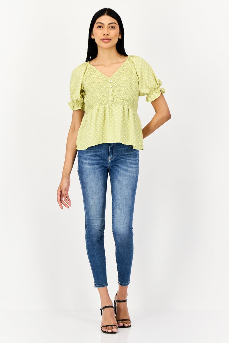 ONLY Women V-Neck Short Sleeves polka Dots Blouse, Multicolor  - Image 3