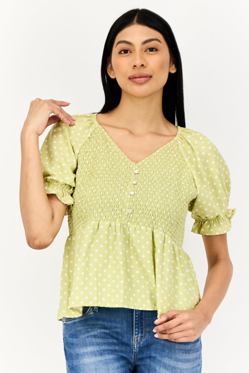ONLY Women V-Neck Short Sleeves polka Dots Blouse, Multicolor  - Image 1