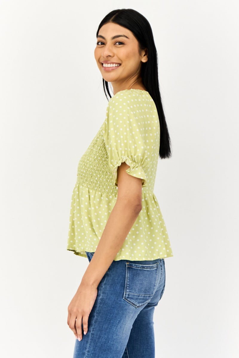 ONLY Women V-Neck Short Sleeves polka Dots Blouse, Multicolor  - Image 2