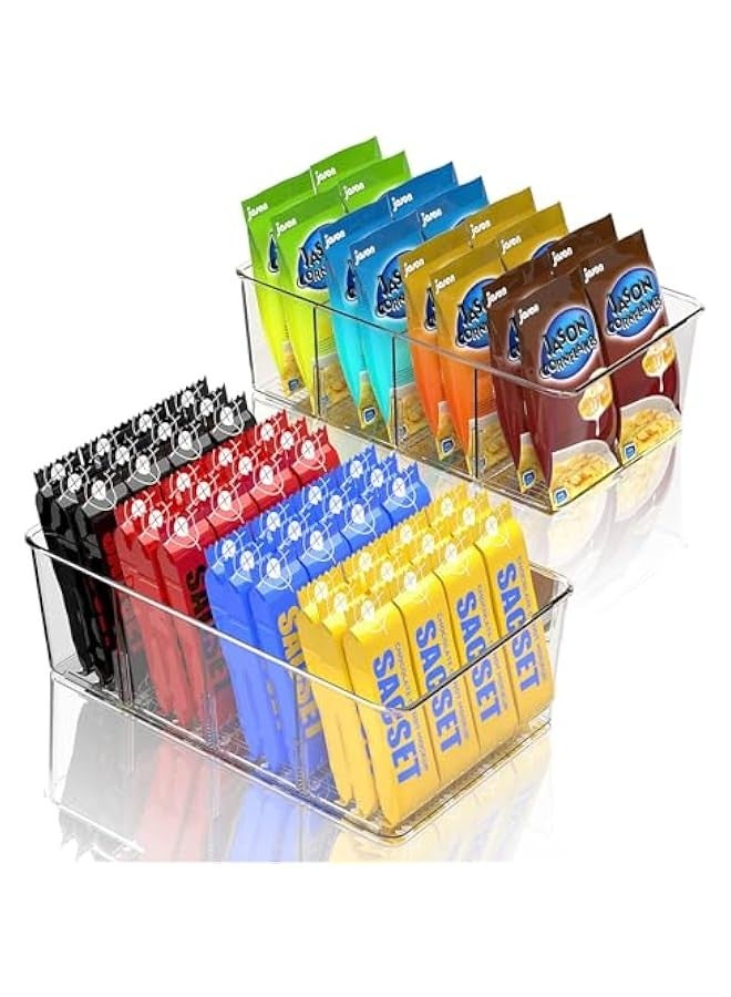 بيوينتي كاستويف منظم ثلاجة مقسم، عبوتان من صناديق تنظيم الوجبات الخفيفة، صندوق تخزين قابل للتكديس مع فاصل قابل للازالة، حاوية تنظيم ادراج عملية شفافة لخزانة المطبخ والثلاجة، خالية من BPA - Image 1