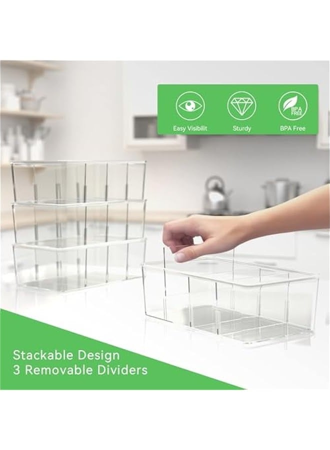 بيوينتي كاستويف منظم ثلاجة مقسم، عبوتان من صناديق تنظيم الوجبات الخفيفة، صندوق تخزين قابل للتكديس مع فاصل قابل للازالة، حاوية تنظيم ادراج عملية شفافة لخزانة المطبخ والثلاجة، خالية من BPA - Image 5