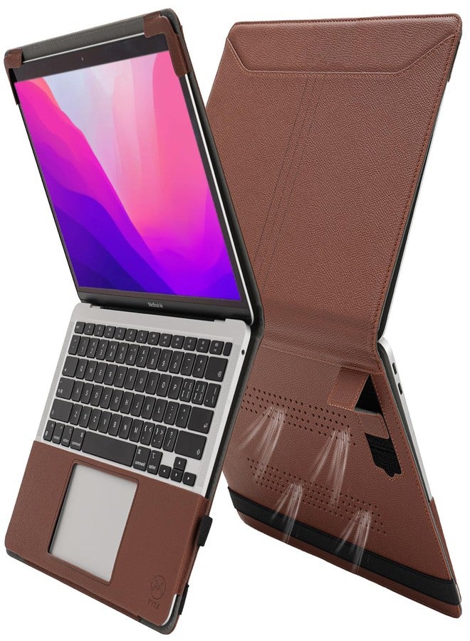 TT TYTX جراب كمبيوتر محمول من الجلد الصناعي من TYTX، متوافق مع MacBook Air مقاس 13.6 بوصة، موديلات M4 وM3 وM2 (2025، 2024-2022) A3240 وA3113 وA2681، غطاء حماية مبطن ببطانة ناعمة، مزود بفتحات تهوية وحامل، لون بني - Image 1