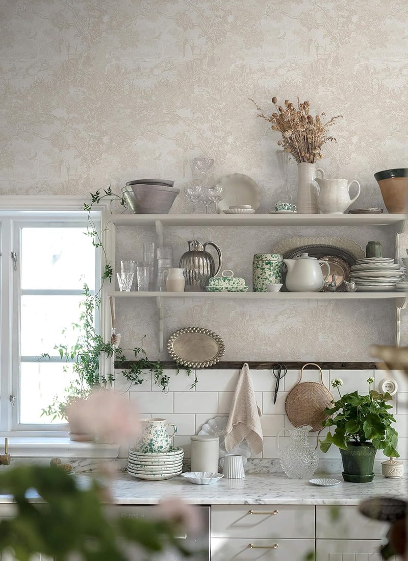 Peel and Stick Wallpaper - Beige Natural Vintage Forest Animals Floral Design - Image 5