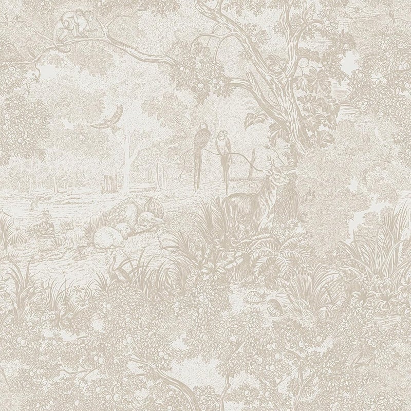 Peel and Stick Wallpaper - Beige Natural Vintage Forest Animals Floral Design - Image 1