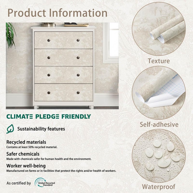Peel and Stick Wallpaper - Beige Natural Vintage Forest Animals Floral Design - Image 4