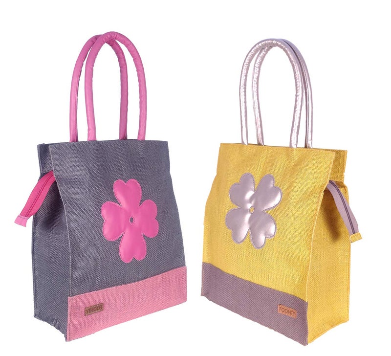 Foonty Exclusive Sunflower Daily Use Jute Lunch Bag(Combo of 2,Multicolor,FFFWB6015E) - Image 1