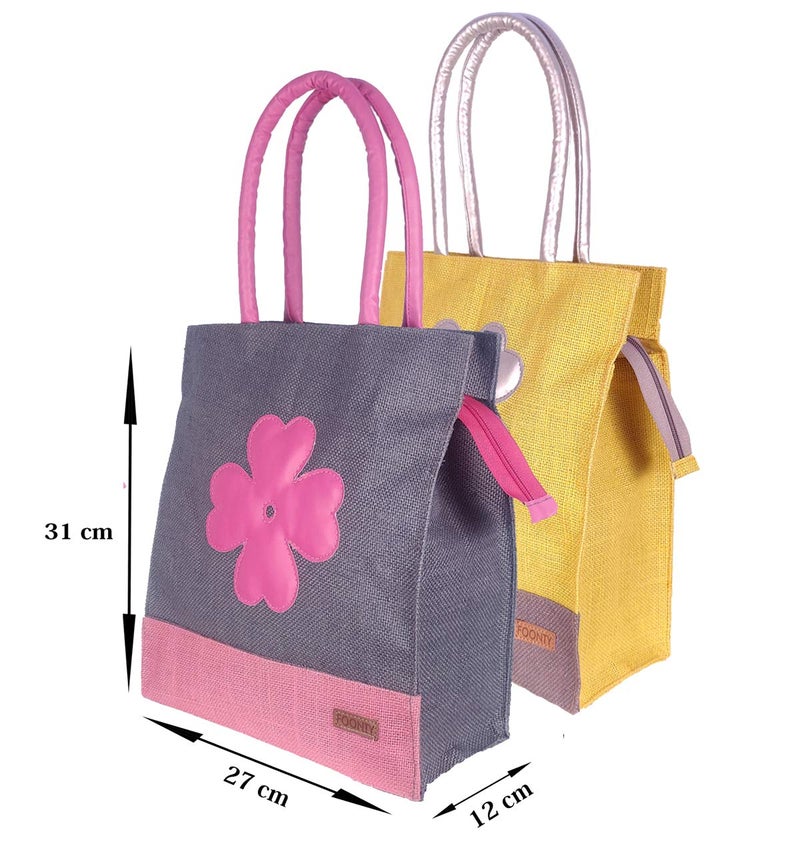 Foonty Exclusive Sunflower Daily Use Jute Lunch Bag(Combo of 2,Multicolor,FFFWB6015E) - Image 3
