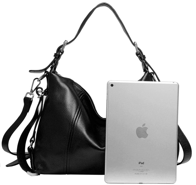 HESHE Shoulder Bag Designer Soft Genuine Leather Handbags for Women Hobo Crossbody Bags Tote Purse Zipper Work Bag （Black） - Image 4