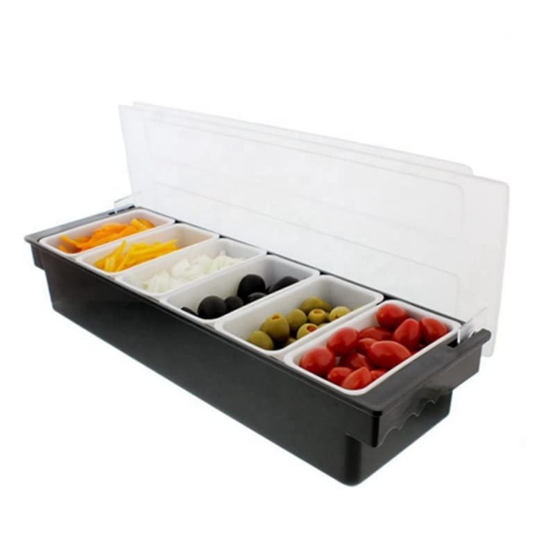 THW THW Ice Cooled Condiment Holder Dispenser Tray 6Compartment Garnish Tray for Candy Dips Salad Chilled Serving Container for Home Work Restaurants Bars Keeps Food Fresh and Organized - Image 1