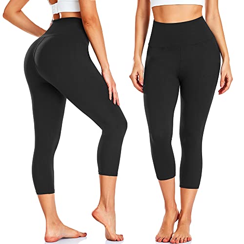 FULLSOFT 3 Pack Capri Leggings for Women - High Waisted Tummy Control Black Workout Yoga Pants for Summer,Sports(3 Pack Capri Black,Light Gray,Rosy Brown,Small-Medium) - Image 2