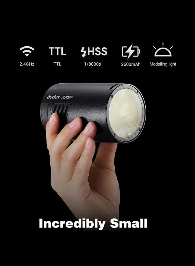 Godox AD100 Pro Pocket Studio Flash Light, High-speed TTL SLR Strobe Light, Rechargeable Battery Photography Light, OLED Screen Portable Photography Flash Light With Built In Wireless X System, (White) - Image 2