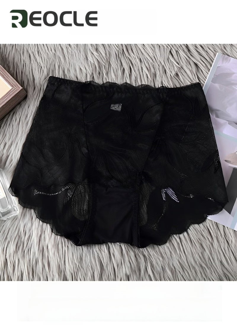 REOCLE Women's Lace Underwear High Waist Brief Tummy Control Panties Stretch Full Coverage Briefs Plus Size Ladies Brief  - Image 4