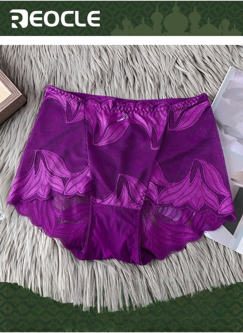 REOCLE Women's Lace Underwear High Waist Brief Tummy Control Panties Stretch Full Coverage Briefs Plus Size Ladies Brief  - Image 1