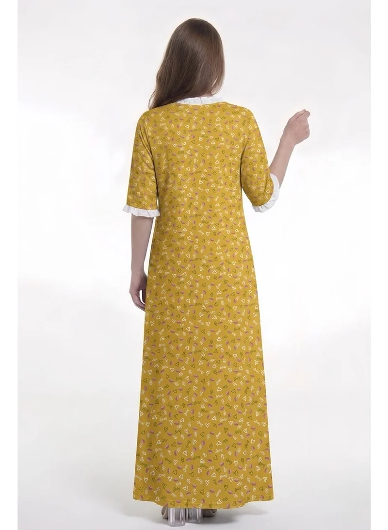 Al Bent Al Sharqieh yellow Women's Printed Cotton Maxi Dress - Home wear Sleeping Dress for Women | Best Price UAE