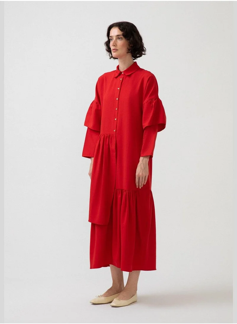 تاتشي FRILLY DETAILED POPLIN DRESS
