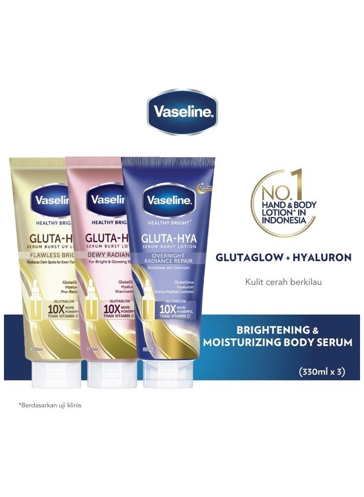 Vaseline Gluta Hya Serum Burst UV Lotion Flawless Bright & Dewy Radiance & Overnight Repair 200m