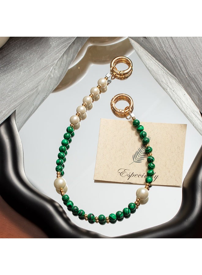 NIBEMINENT Beaded Phone Lanyard, Anti Lost Removable Wrist Strap, Pearl Bracelet Pearl Bracelet Pendant, Phone Keychain Lanyard, White