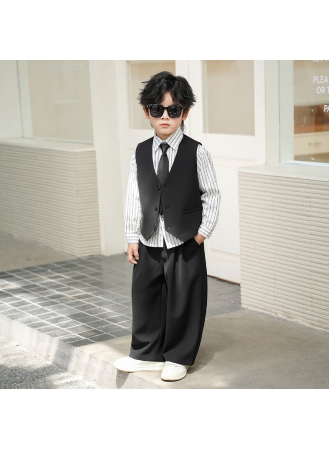 Luobobeibei Children's Suit Boys Autumn Formal Wear Boys Flower Boy Host Blazer Black Four-piece Set Size 140 - Image 3