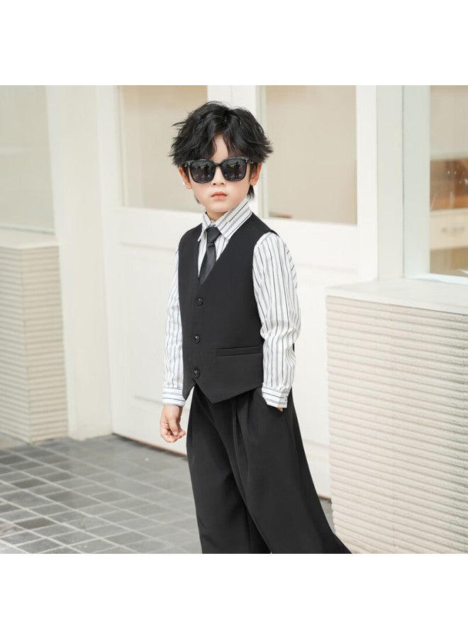 Luobobeibei Children's Suit Boys Autumn Formal Wear Boys Flower Boy Host Blazer Black Four-piece Set Size 140 - Image 5
