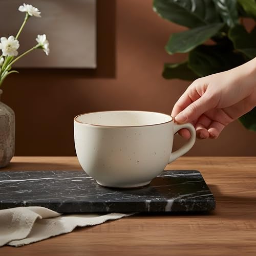 miah decor Stoneware Handcrafted Matte Finish Jumbo Soup Bowl. 100% Food Safe, Microwave Safe, Dishwasher Safe. Matte Finish Ceramic Soup Bowl - Cream Color, 6"X5"X3.2", 600 ml (MD-214) - Image 1