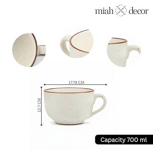 miah decor Stoneware Handcrafted Matte Finish Jumbo Soup Bowl. 100% Food Safe, Microwave Safe, Dishwasher Safe. Matte Finish Ceramic Soup Bowl - Cream Color, 6"X5"X3.2", 600 ml (MD-214) - Image 4