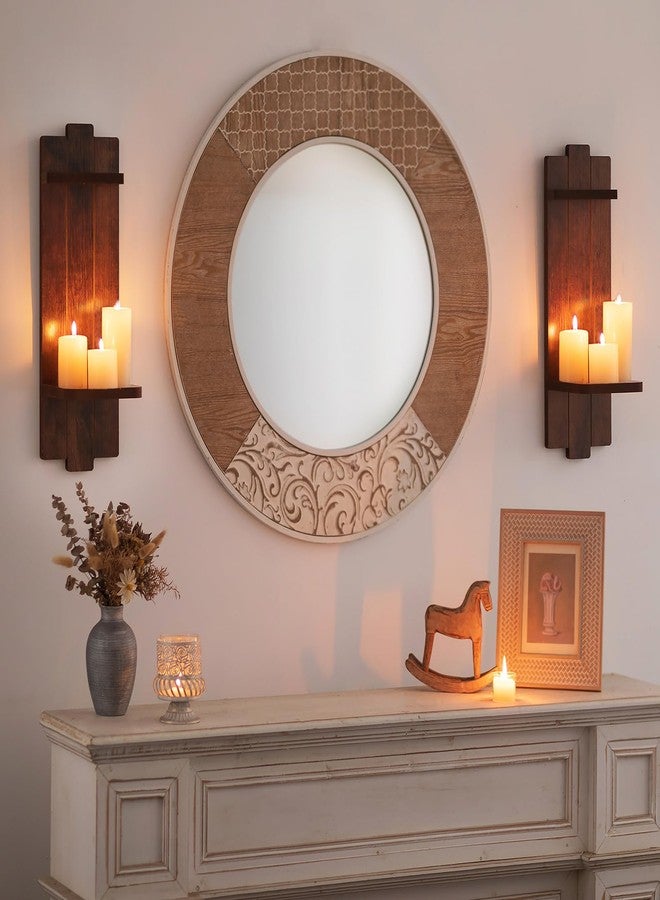 Walasis - Set of 2 Farmhouse Wood Candle Holders, Classic Wall Mounted Shelf for Fireplace, Mantel, Bedroom, Living Room - Image 2