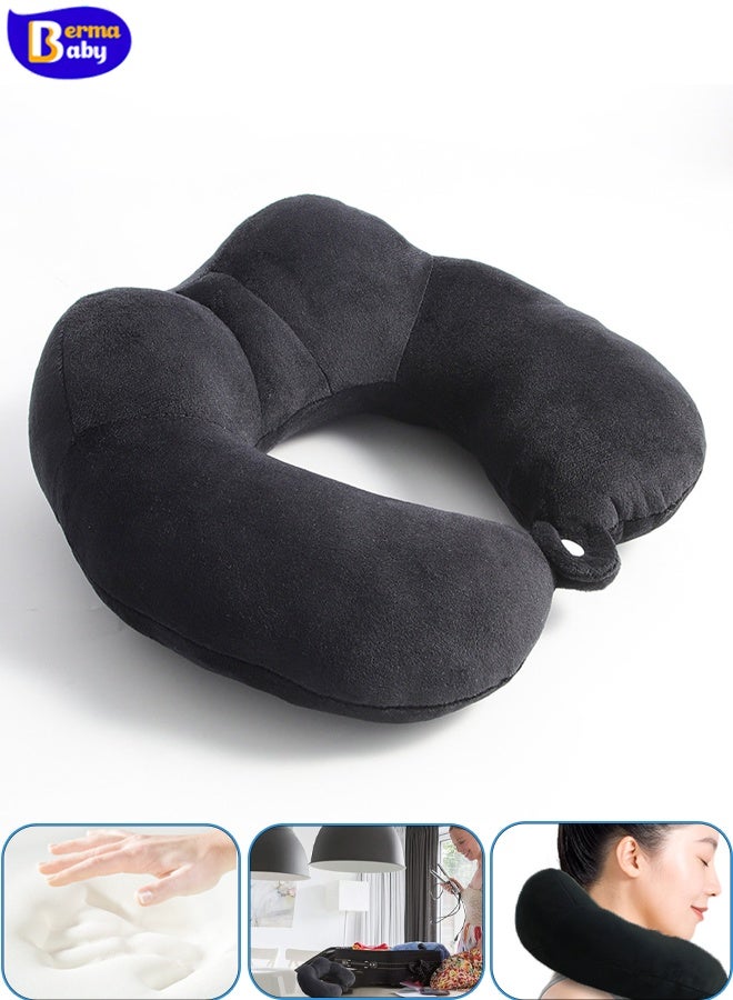 Berma Baby Camelback U-Shaped Neck Support Pillow, Airplane Travel Pillow, Travel Neck Pillow, Memory Foam U-Shaped Neck Support Car Neck Pillow, Adult Memory Foam Neck Pillow, Adjustable Flight Pillow, Ergonomic Neck Pad (Black) - Image 1