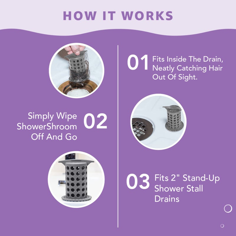 Shower Shroom ShowerShroom the Revolutionary 2" Stand-Up Shower Stall Drain Protector Hair Catcher/Strainer, Gray , 1 Count ( Pack of 1) - Image 5