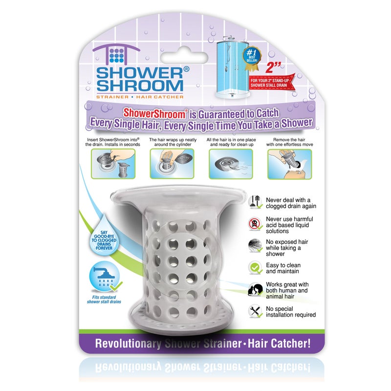 Shower Shroom ShowerShroom the Revolutionary 2" Stand-Up Shower Stall Drain Protector Hair Catcher/Strainer, Gray , 1 Count ( Pack of 1) - Image 1