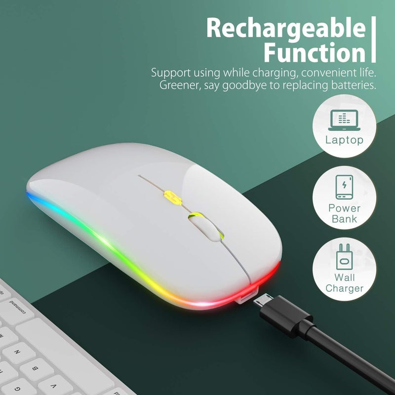 CLUSPEX LED Wireless Mouse, Slim Silent Mouse 2.4G Portable Mobile Optical Office Mouse with USB & Type-c Receiver, 3 Adjustable DPI Levels for Notebook, PC, Laptop, Computer (White) - Image 2