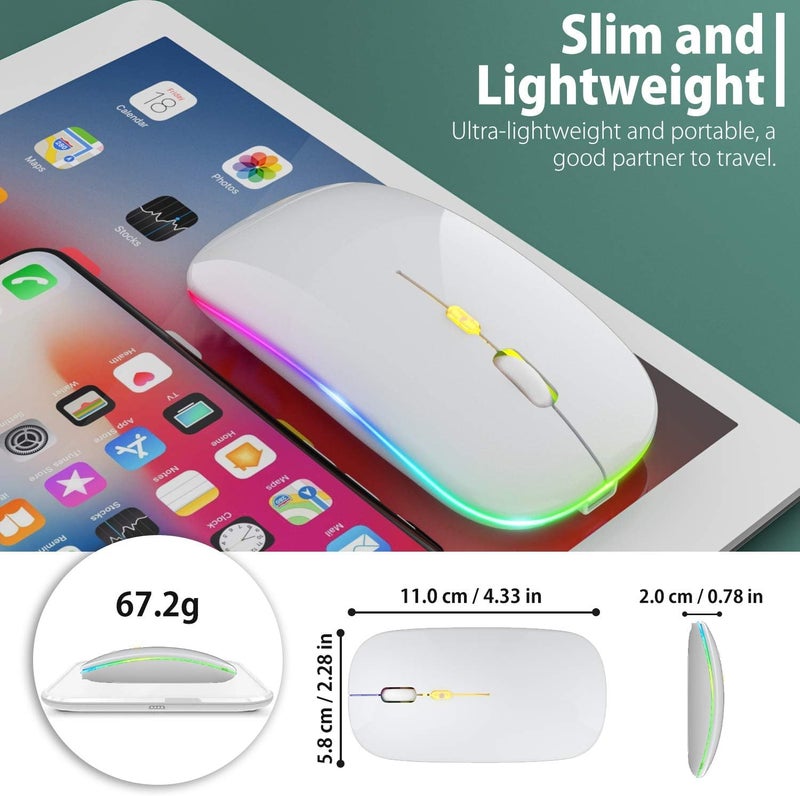 CLUSPEX LED Wireless Mouse, Slim Silent Mouse 2.4G Portable Mobile Optical Office Mouse with USB & Type-c Receiver, 3 Adjustable DPI Levels for Notebook, PC, Laptop, Computer (White) - Image 5